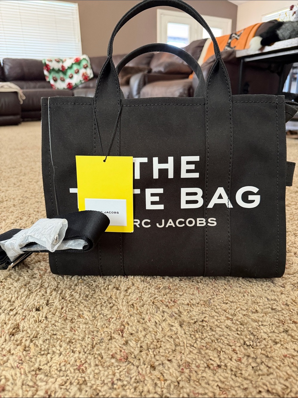Marc Jacobs Black Canvas Messenger Tote with White Logo